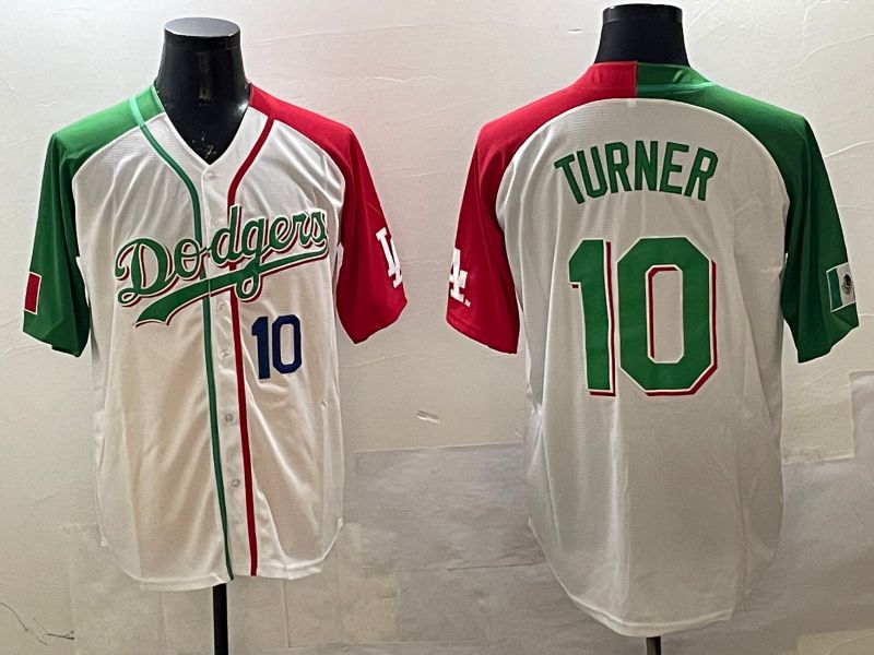 Men Los Angeles Dodgers #10 Turner White Green Game 2025 Nike MLB Jersey style 8
